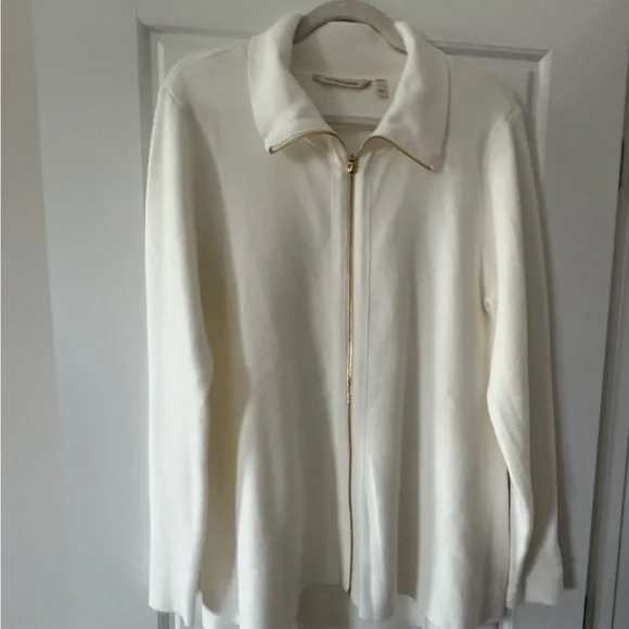 Soft Surroundings Elegant Creamy White Zip-Up Sweater. - Picture 2 of 8
